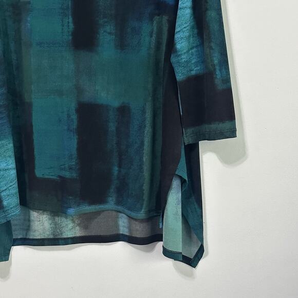 Clara Sun Woo Tunic XL Green Watercolor Paint Stroke Parachute Hem 3/4 Sleeve - Picture 2 of 10